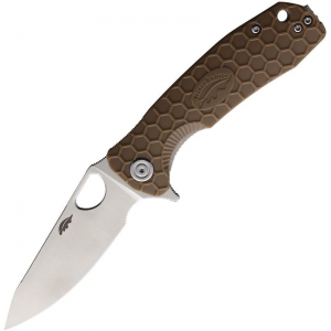 Honey Badger  1299 Medium Leaf Linerlock Knife Tan Handles