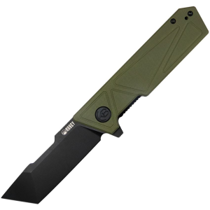 Kubey 104F Avenger Black Stonewash Tanto Linerlock Knife OD Green Handles