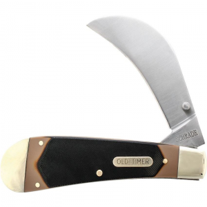 Schrade 216OT Old Timer Hawkbill Pruner Saw Linerlock Folding Pocket Knife with Brown Sawcut Delrin Handles