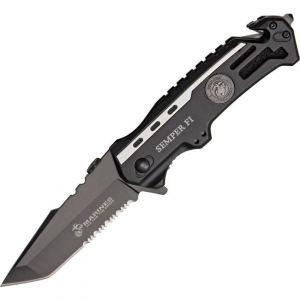Marine 1002TS Rescue Tanto Point Blade Linerlock Folding Pocket Knife with Aluminum Handles