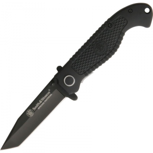 Smith & Wesson TACB Special Tactical Tanto Point Blade Linerlock Folding Pocket Knife with Black Rubberized Metal Handles