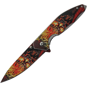 China Made 300519 Flame Skull Linerlock Knife