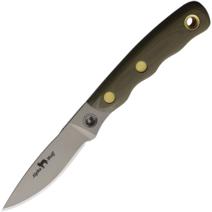 Knives Of Alaska 00349FG Alpha Wolfe S30V Stainless Fixed Blade Knife OD Green Handles