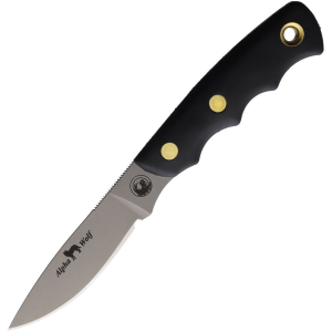 Knives Of Alaska 00326FG Alpha Wolfe D2 Carbon Steel Fixed Blade Black Handles