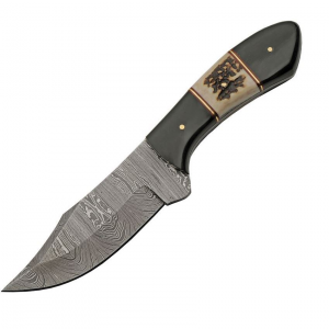 Damascus 1356 Skinner Buffalo Damascus Fixed Blade Knife Horn/Stag Handles
