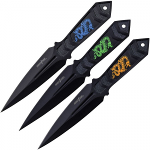 Perfect Point 1333 Throwing Black Fixed Blade Knife Set Black Stainless Handles
