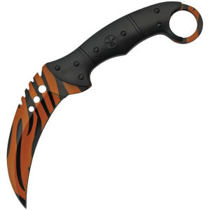 China Made 211462 Tiger Print Karambit Camo Fixed Blade Knife Black Handles