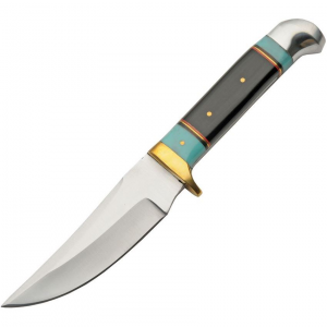 Pakistan 203454HN Nightlight Hunter Satin Fixed Blade Knife Black/Turquoise Handles