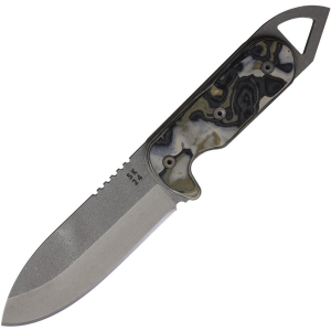 Shed 24VNOD 2024 Visionary Stonewash Spear Point Fixed Blade OD Green/Black Burl Handles