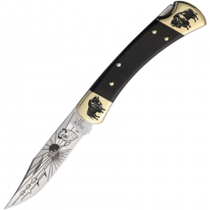 Yellowhorse 455 Buffalo Custom Buck 110 Lockback Knife Ebony Wood Handles