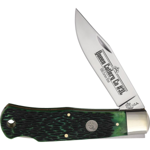 Queen PSB106 Clip Point Lockback Knife Green Jigged Bone Handles