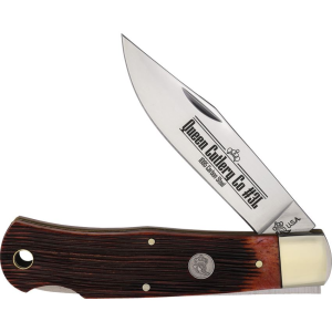 Queen AWB106L Carbon Steel Lockback Knife Amber Winter Bottom Jigged Bone Handles