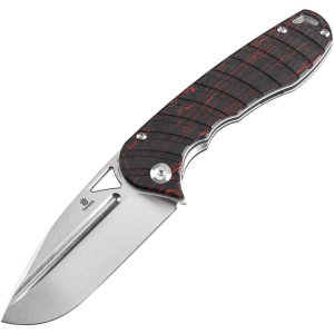 Tenable 1054C1 Bombur Stonewash D2 Drop Point Linerlock Knife Black/Red Handles