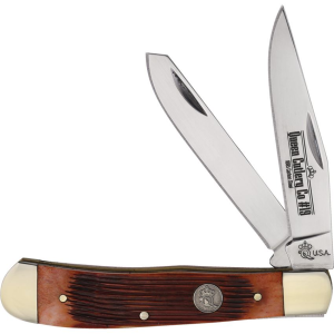Queen AWB54 Carbon Steel Trapper Knife Amber Winter Bottom Jigged Bone Handles