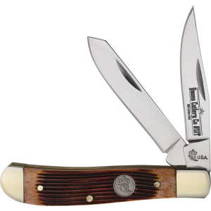 Queen AWB07 Carbon Steel Mini Trapper Knife Amber Winter Bottom Jigged Bone Handles