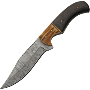 Damascus 1400 Large Damascus Skinner Fixed Blade Knife Stag/Buffalo Handles