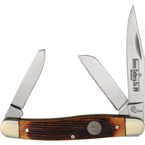 Queen AWB47 Carbon Steel Stockman Knife Amber Winter Bottom Jigged Bone Handles