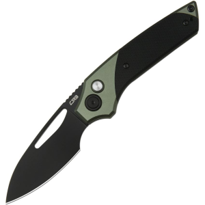 CJRB 1949BBK Version Black Drop Point ButtonLock Knife Green/Black Handles