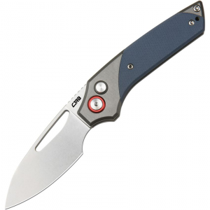 CJRB 1949GY Version Stonewash Drop Point ButtonLock Knife Gray/Blue Handles