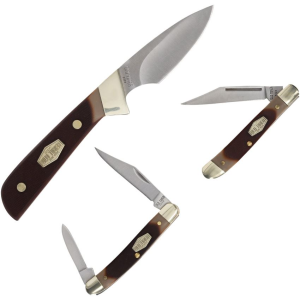 Schrade P1207763 Old Timer Gift Set Brown Sawcut Delrin Handles