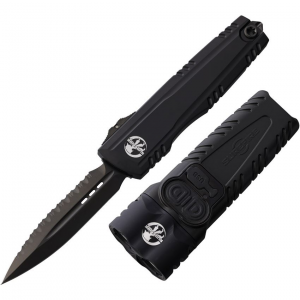 Microtech 12703DLCTSE1 Auto Luminary Black Stonewash Serrated Double Edge Dagger Stiletto Pro Knife Black Handles