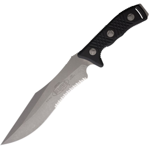 Microtech 10411AP Arbiter Apocalyptic Part Serrated Fixed Blade Knife Black Handles