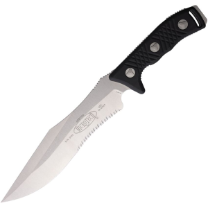 Microtech 10411 Arbiter Stonewash Part Serrated Fixed Blade Knife Black Handles