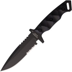 Halfbreed MIK03PSG2 Medium Infantry GenIII Black Part Serrated Drop Point Fixed Blade Knife Black G10 Handles