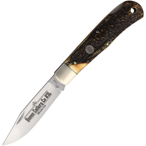 Queen SH106 Satin Clip Point Lockback Knife Burnt Stag Horn Handles