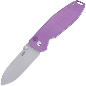 CRKT 2495P Squid XM Stonewash Button Lock Knife Purple Handles