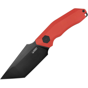 Kubey 382B Yokai Black Stonewash tanto Fixed Blade Knife Red G10 Handles