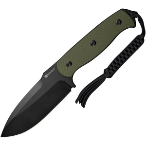 SenCut 240362 Toxodon Black Stonewash Drop Point Fixed Blade Knife OD Green G10 Handles