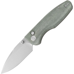 CMB 19A Predator Stonewash Drop Point Button Lock Knife OD Green Micarta Handles