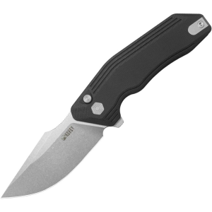 Kubey 391A Basilisk Stonewash Button Lock Knife Black G10 Handles