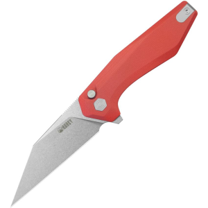 Kubey 393D Fenrir Stonewash Button Lock Knife Red G10 Handles