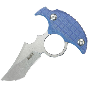 Kubey 404D Stheno Stonewash Push Dagger Fixed Blade Knife Blue Micarta Handles