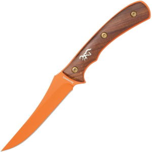 Browning 0532B Union Bluff Bird Orange Trailing Point Fixed Blade Knife Brown Wood Handles