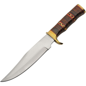 Pakistan 203531 Filework Hunter Fixed Blade Knife Stacked Leather Handles