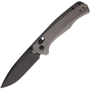 ABKT Tac 1028BL Interlace Black D2 Carbon Steel Drop Point Slide Lock Knife Gray/Blue Handles