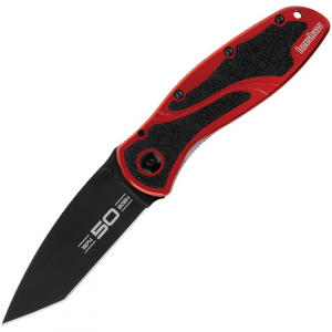 Kershaw 1670K50 Blur Assist Open 50th Annivasary Black Tanto Linerlock Knife Red Handles