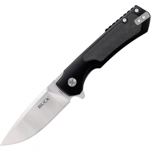 Buck 714BKS Stinger Satin D2 Carbon Steel Drop Point Framelock Knife Black/Carbon Fiber Handles