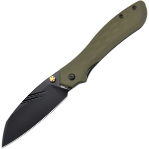 CJRB 1957GN Fugly Black Wharncliffe Linerlock Knife OD Green G10 Handles