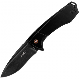 Buck 713CPS Ruckus Black Stonewash D2 Carbon Steel Drop Point Framelock Knife Black Handles