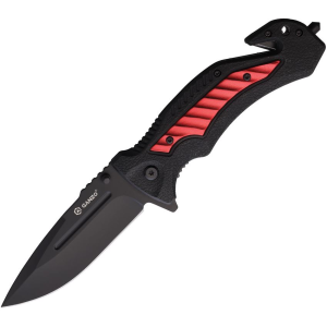 Ganzo 628RD Black Drop Point Linerlock Knife Black/Red Handles