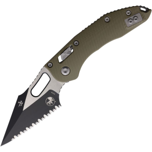 Microtech 17882 Stitch Two-Tone Serrated Single Edge Ram-Lok Knife OD Green Fluted Handles