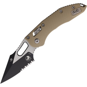 Microtech 16462 Stitch Two-Tone Part Serrated Single Edge Ram-Lok Knife Tan Fluted Handles