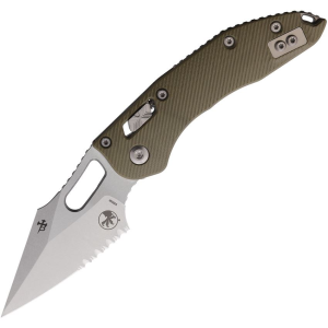Microtech 16044 Stitch Stonewash Part Serrated Single Edge Ram-Lok Knife OD Green Fluted Handles
