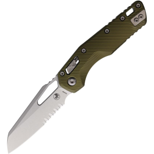 Microtech 21011FLOD MSI Stonewash Part Serrated Sheepsfoot Ram-Lok Knife OD Green Fluted Aluminum Handles