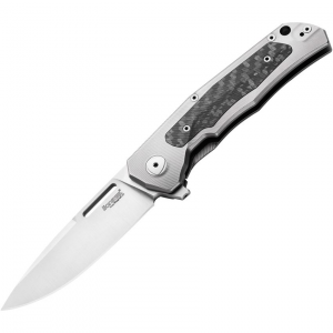 LionSTEEL Q4GY Q4ttro Satin MagnaCut Framelock Knife Gray Titanium/Carbon Fiber Handles