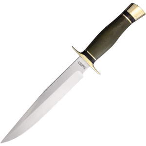 Marbles 722 Satin D2 Carbon Steel Fixed Blade Knife Green Micarta Handles